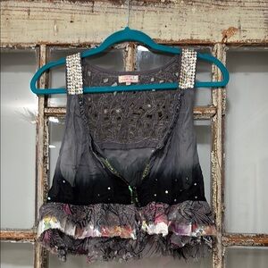 Embellished Gray and Black Women's Top